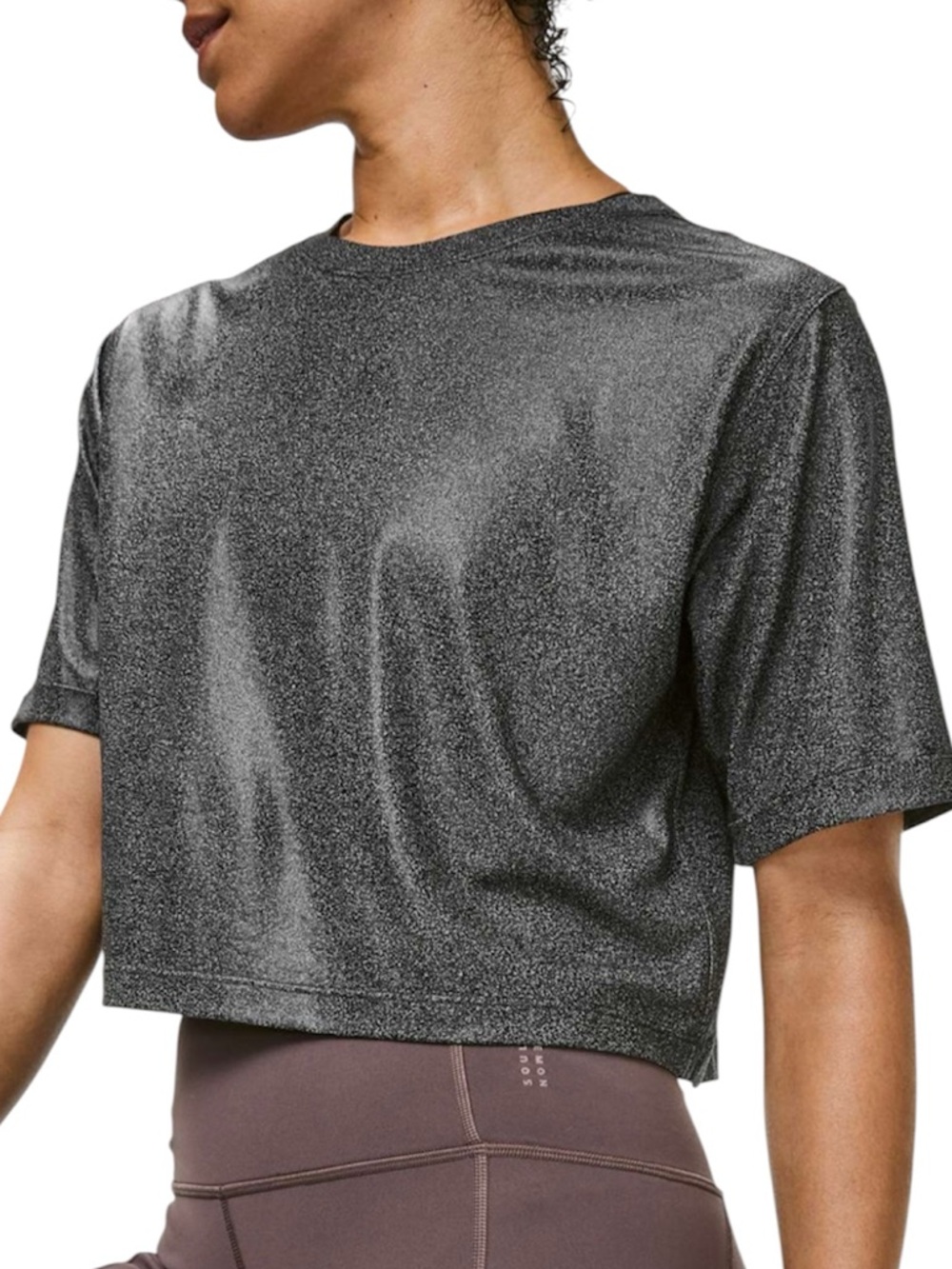 Lululemon to the beat tee soulcycle luminosity foil metal silver crop top size 6